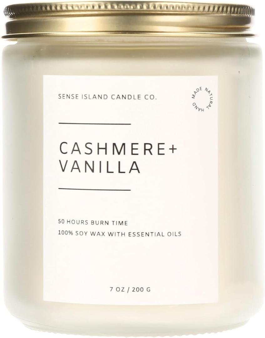 SENSE ISLAND Cashmere Vanilla Scented Candle for Home Scented 50+ Hrs Highly Scented Creamy Vanilla, 100% Natural Soy Candle Gifts for Women Highly Scented House Warming Gifts (Vanilla Cashmere)
