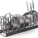 Expandable Rack for Cabinets - Vdomus Adjustable Black Pot Rack with 4 DIY Storage Positions - Holds up to 14 Pans, Pots, or Lids - Durable Iron Pot Stacker for Kitchen Organization - 8.5"x 31"x11.5"