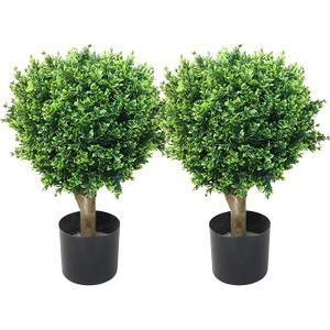 Hedyotis Topiary Artificial Trees - Set of Two 24-Inch-Tall UV-Resistant Shrubs - Indoor/Outdoor Fake Plants for Front Porch Decor by Pure Garden