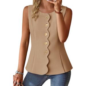 Cicy Bell Womens Summer Sleeveless Blazer Vests Dressy Button Down Fitted Round Neck Waistcoat Work Office Suit Tops (S)