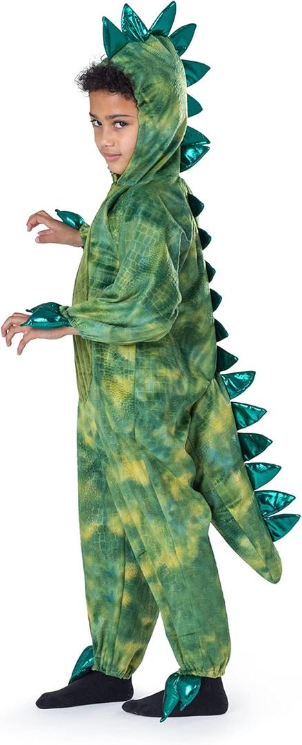 Dress Up America Kids T-Rex Costume  Green Dinosaur Jumpsuit w/Hood & Tail  Toddler & Youth Sizes for Halloween & Play (Large)