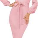 HAEOF Womens 2026 Puff Long Sleeve Fall Winter Sweater Dress Trendy Ribbed Knit V Neck Business Work Midi Bodycon Dresses S