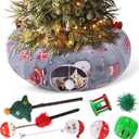 Dansydaisy 9 Pcs Cat Tunnel Under Christmas Tree, 3ft Cat Donut Tunnel with Plush Cushion and 8 Toys Cozy Washable Cave for Kittens Small Medium Pets Rabbits Gifts for Christmas (Gray)