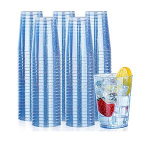 DaYammi 100 Pack Blue Plastic Cups 9 oz Disposable Cups Tumblers, Elegant Blue Glitter Party Drinking Cup Perfect for Wedding, Fancy Disposable Cup Plastic Cocktail Glasses for Party