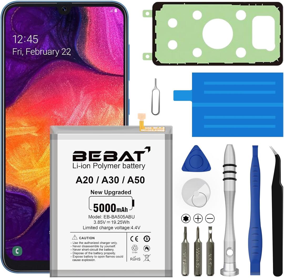Replacement Battery for Samsung Galaxy A20/A30/ A50,5000mAh High Capacity 0 Cycle Lithium Polymer Battery for Samsung Galaxy A50 A505F /A30 SM-A305 /A20 A205FN A202F /A30s SM-A307 with Tool Kits
