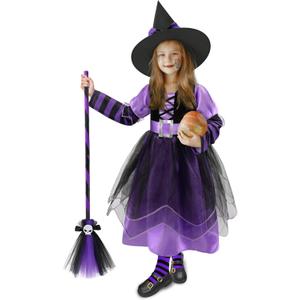Sarfel Toddler Witch Costume Kids Witch Costume for Girls Halloween Costumes Kids Halloween Costumes for Girls Witches Outfit (2-4 Years, Purple)