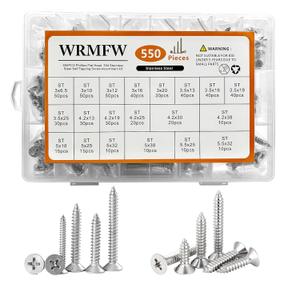 550pcs Wood Screws Set,Diameter 3-5.5 #4-#12 304 Stainless Steel Phillips Countersunk Sheet Metal Self Tapping Screw Assortment kit,Rust-Proof, High Strength, for Metal, Wood & Outdoor Projects