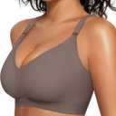 OEAK Womens Seamless Bras Comfortable Bra No Underwire Full Support Bralette Push Up Plus Size V Neck Sleeping Tshirt Bras (Large, Grey)