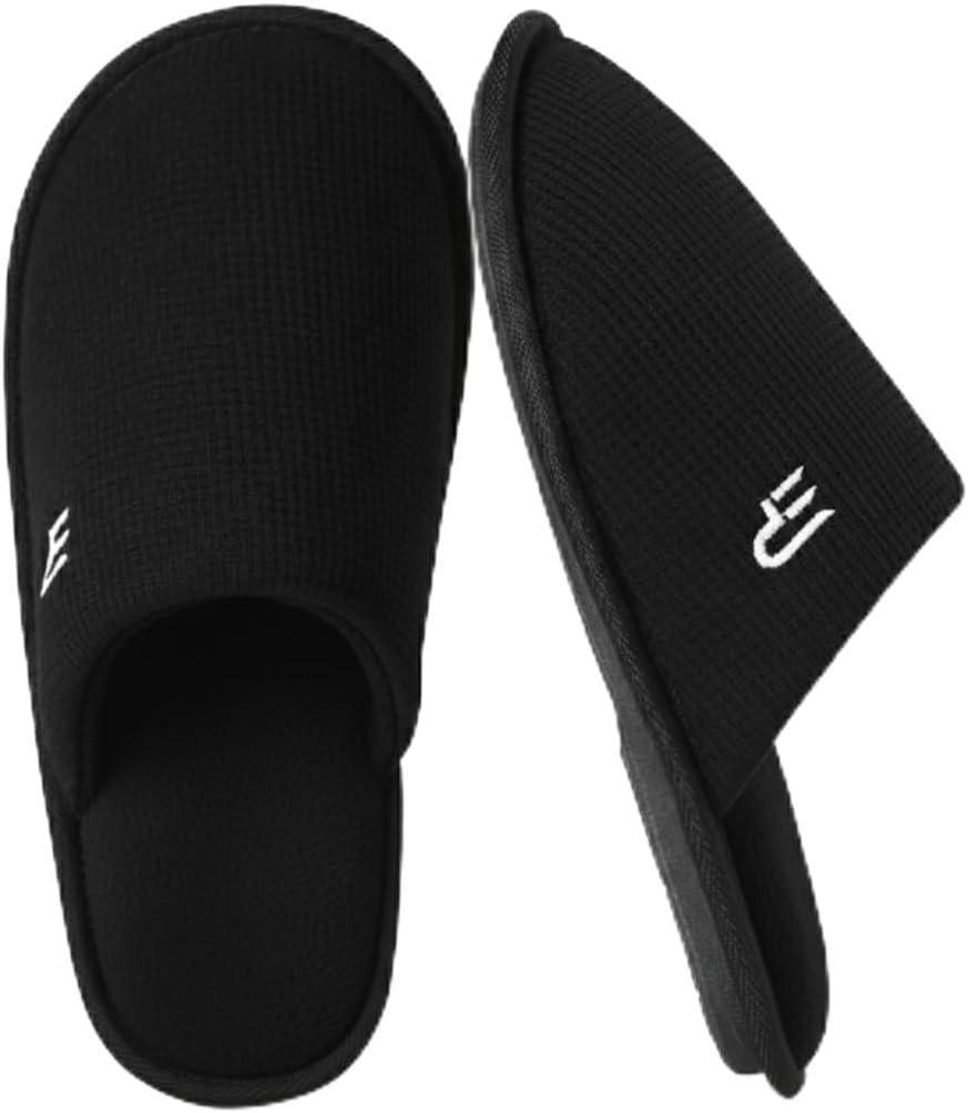 Mens Memory Foam Slippers Lightweight House Shoes for Indoor Outdoor Travel (7-8 Women/5-6 Men, Black)