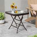 PATIOHIT Foldable Outdoor Side Table with Tempered Glass Top Square 18" Folding Patio Side Table Small Glass End Tables for Patio Porch Yard Balcony Deck Lawn Dining Garden (Brown)