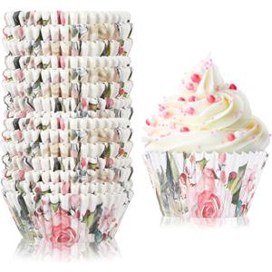 300 Counts Floral Cupcake Liners Floral Cupcake Wrappers Baking Cups Baking Liners Holders for Baby Shower Wedding Bridal Showers Birthday Party Decorations