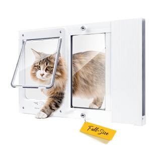 Cat Door for Window with Safety Window Lock, Adapt to Windows of Different Width, 5 Min Non-Destructive Installation Cat Window Door Insert, Aluminum Alloy Frame, 4 Locking Modes, for Cat Only