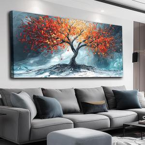 WLWBINTING Large Canvas Wall Art for Living Room Bedroom Wall Decor Tree of Life Painting Red Tree Abstract Pictures Modern Vintage Art Prints Nature Landscape Artwork Hallway Home Office Decoration