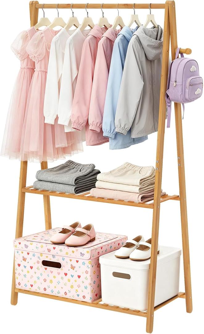 Kids Clothing Rack Small Baby Clothes Racks Bamboo Garment Rack 50"H