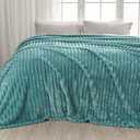 NEWCOSPLAY Super Soft Queen Blanket Light Teal Premium Silky Flannel Fleece 3D Ribbed Jacquard Lightweight Bed Blanket All Season Use (Light Teal Ribbed, Queen(90"x90"))