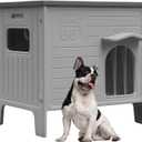 Durable Waterproof Plastic Dog House for Outdoor Indoor,Outside Dog House with Side Window Elevated Floor, Easy to Assemble Easy to Clean