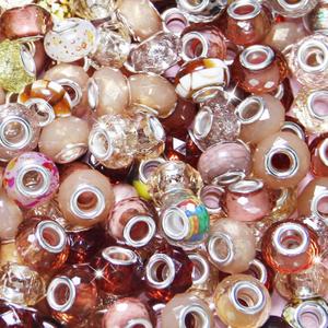 200Pcs Champagne Large Hole Beads, European Craft Big Beads, Large Hole Lamp work Murano Bead, Fairy Wand Garden Bead, DIY Bracelet Necklace Jewelry Making Decoration Supplies