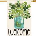 AVOIN colorlife Welcome Watercolor Lucky Clover St Patricks Day House Flag Double Sided, Shamrock Jar Yard Outdoor Flag 28 x 40 Inch