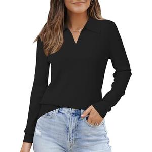 Arach&Cloz Women’s Wool Blend Collard Polo Shirts Business Casual Sweater M