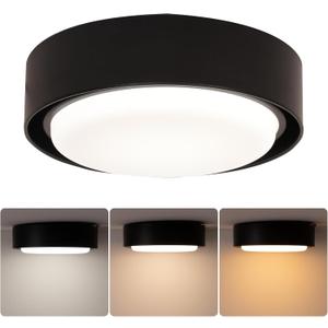 Black Flush Mount LED Ceiling Light, 12 Inch Fixture, 3000K 4000K 5000K Dimmable Modern Lighting for Bedroom Hallway Kitchen Bathroom