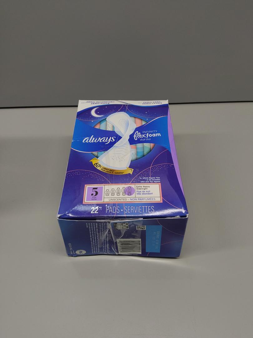 Always Infinity Size 5 Extra Heavy Overnight Pads with Wings, Unscented 22 Pads