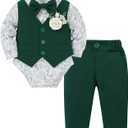 Coco&RARA Baby Boy Clothes Suits Infant Gentleman Outfits, Formal Dress Shirt+Vest+Corsage+tie+Pants Baby Suit Set 0-18M (6-12 Months, Green)