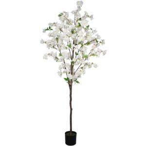 6FT Artificial Cherry Blossom Tree, Lifelike White Cherry Plant in Pot for Indoor, Garden, Office, Wedding & Party Decoration
