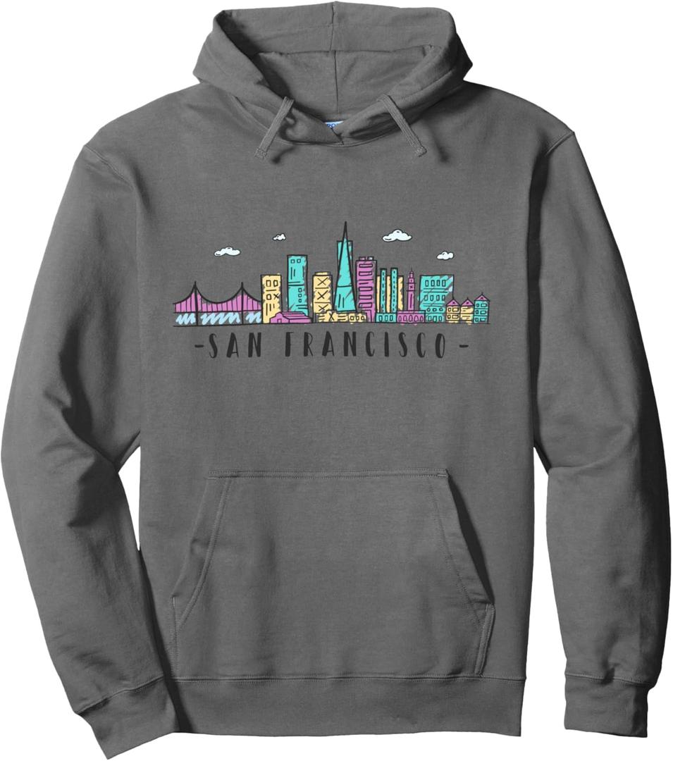 San Francisco Skyline Golden Gate Bridge USA California Pullover Hoodie (S, Asphalt Grey)