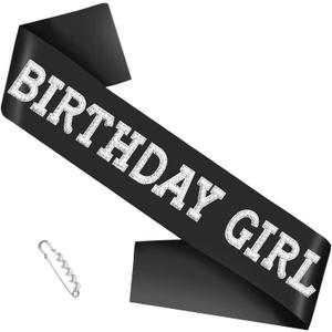 2 x Elegant Birthday Girl Sash, Black Satin with Pearls Rhinestones Decorations, Disco Bday, 10th, Official Teenager, Sweet 16, Finally 21, or Any Other Birthday Party