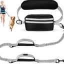 Hands Free Dog Leash, Waist Leash for Dog Walking,Running, Adjustable Waist Belt with Double Padded Handles, No Pull, Grey