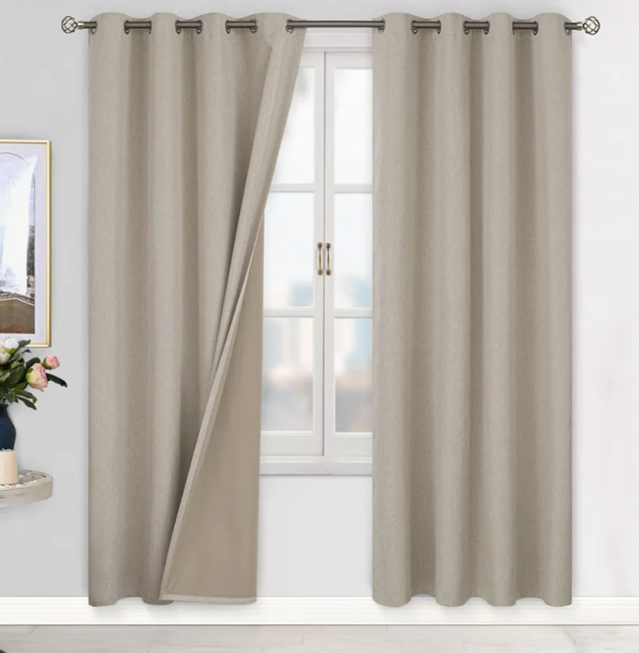 BGment Linen Color Blackout Curtains 84 Inch Length for Bedroom 2 Panels Set, Linen Textured Thermal Insulation Soundproof Window Curtain Drapes with Grommet, 52 Inch Wide Each Panel