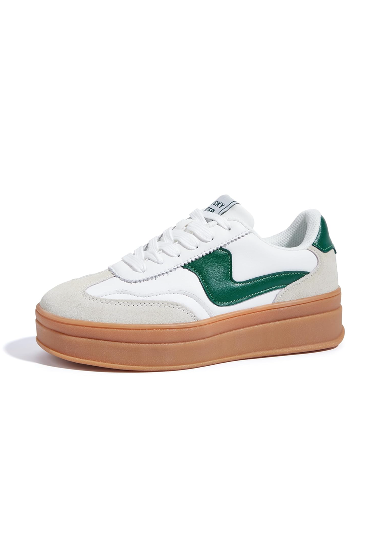 LUCKY STEP Women's Platform Fashion Sneakers Thick Sole Suede Genuine Leather Classic Rubber Gum Sole Low Top Casual Walking Shoes Size 8,5