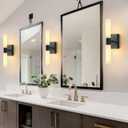 KUZZULL Wall Sconces Set of Two Matte Black Modern Bathroom Sconces Lighting Set of 2 Frosted Glass Shade Indoor Wall Lamp Wall Mounted Lights Metal Wall Light Fixtures for Living Room Stairs