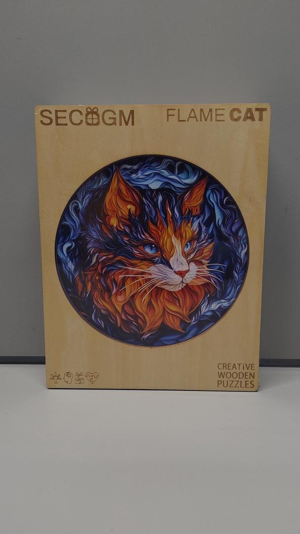 SECOGM Wooden Puzzles for Adults  Flame Cat Wood Puzzles Adult  Unique Animal Shape Wooden Jigsaw Puzzles for Adults  Birthday Gifts for Puzzle Lovers, Family (11.4 * 11.3in)