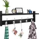 Homode Coat Rack Wall Mount with Shelf, 24" Long Entryway Shelf with Hooks Underneath, Wooden Coat Hanger for Hanging Hats, Bathroom Towels, Clothes, Black