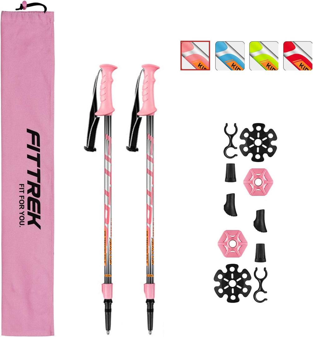 Hiking Poles for Kids - Ultralight Nordic Walking Sticks - Telescopic Child Trekking Poles Collapsible 2 Pack (Pink)
