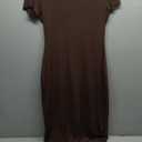 Women's Casual Mesh Elastic Double Layer Mock Neck Short Sleeve Keyhole Back Slit Midi Bodycon Dress Dark Brown, M