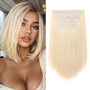 NTYNTY Hair Extensions, 10" Short Clip in Hair Extensions 4PCS Straight Natural Soft Synthetic Hairpiece for Women- Golden Blonde with Highlights, 10 Inch, Light Blonde