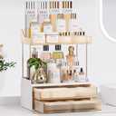 TidyStash Bathroom Counter Organizer, 2-Tier 2-Drawer Makeup Organizer Countertop, Easy to Install, Ideal for Bathroom Storage, Vanity, Perfume, Large Skincare Items, Present, and More, Amber