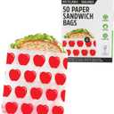 Lunchskins Paper Sandwich Bags - Sealable, Recyclable & Grease-Resistant - Disposable Snack Bags for Kids & Family - Self-Adhesive Closure for Freshness - Perfect for On-the-Go & Home Use (Apple)