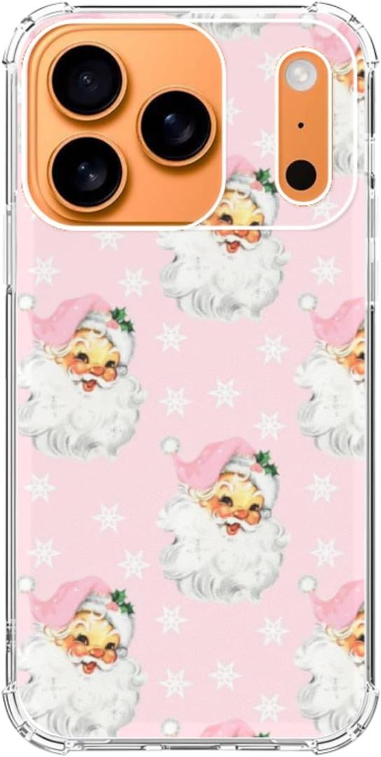 Pink Santa Phone Case Compatible with iPhone 17 Pro, Vintage Christmas Phone Cover for iPhone 17 Pro