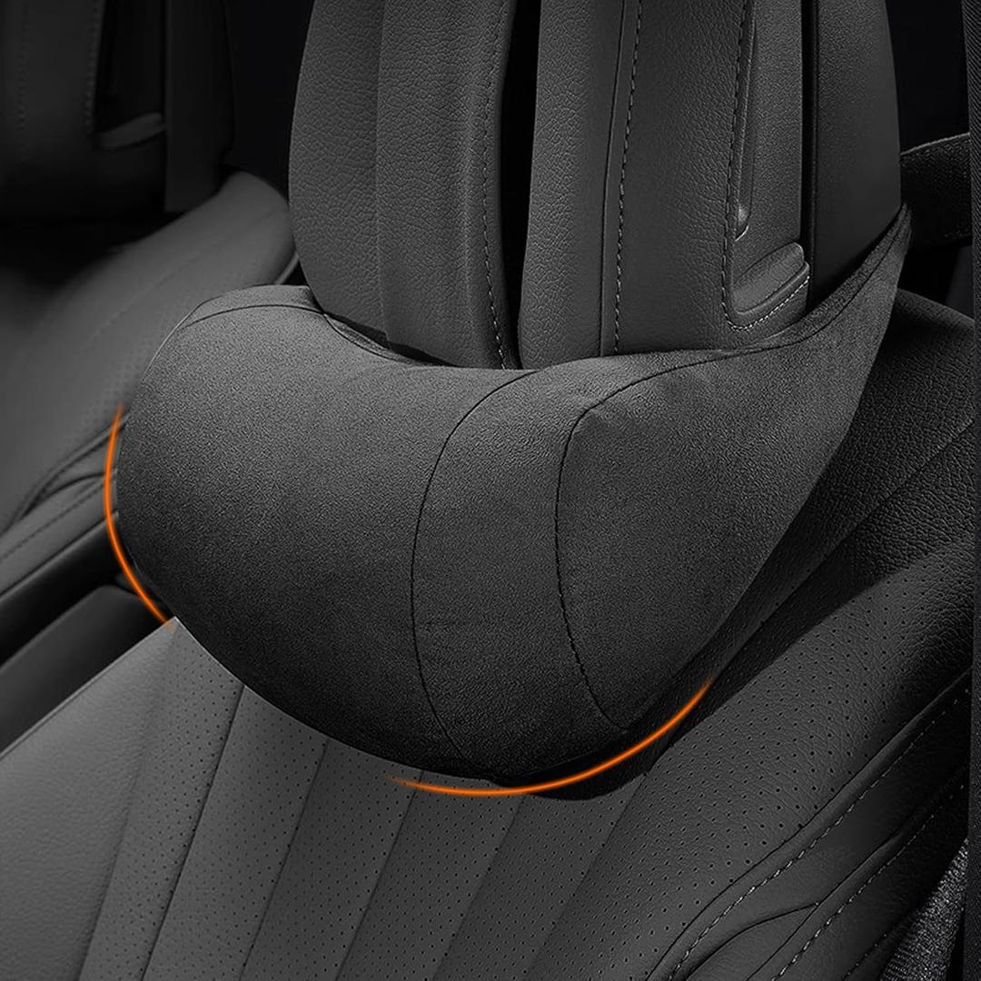 1P Car Neck Pillow for headrests,Support Drive Seats Head Cushion Pillows,Skin-Friendly Suede Fabric,Plant-Based Polyester,11.8x6inch Drive Vehicle Cushion Seats(Black Color)