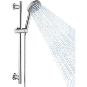 KES Adjustable Shower Head with Slide Bar, 5-Function Handheld Sliding Shower Head with Extra Long Hose Wall Mount Brushed Finish, F204-BS-C1