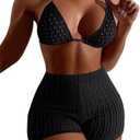 COZYEASE Women's 2 Piece Swimsuits Halter Triangle Top with High Waisted Shorts Bathing Suits Bikini Sets, S