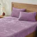 BEDELITE Velvet Fitted Sheet and Pillowcases Set, Luxury Soft Fuzzy Bottom Sheet with Reinforced Elastic Corner Straps, Deep Pocket up to 15 Inch, 1 Fitted Sheet and 2 Pillowcases (Queen, Lavender)
