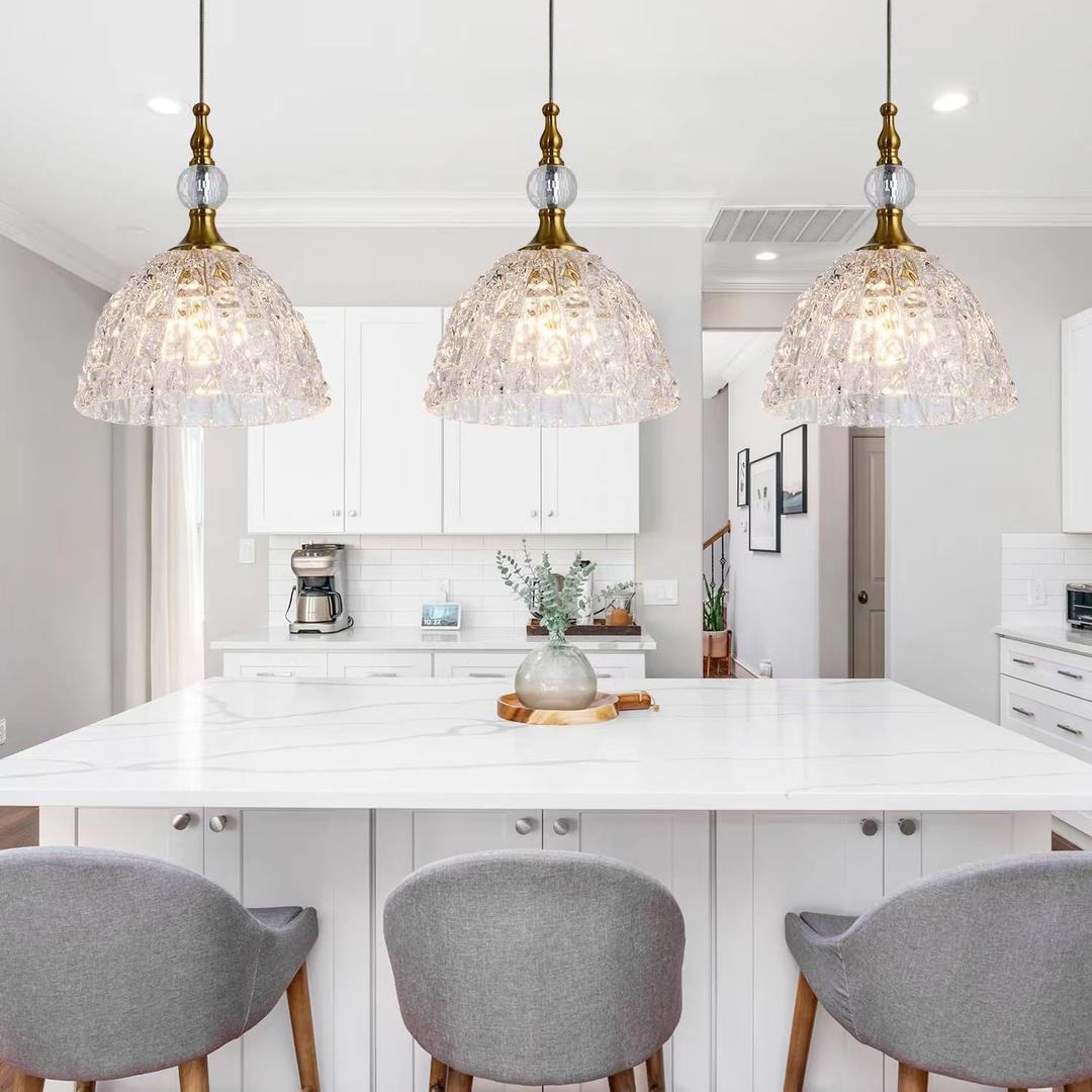 Glass Pendant Light Set of 3 Bronze Small Pendant Light with Clear K9 Crystal Ball Hanging Lights 7.68 in for Kitchen Island Hallway Entryway Bedroom lampara colgante para isla de cocina, 3pack