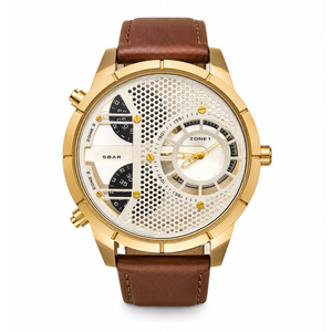 Men's Watch, Spiked Stainless Steel and Leather Chronograph Watch for Men, Color: Two Tone/ Brown