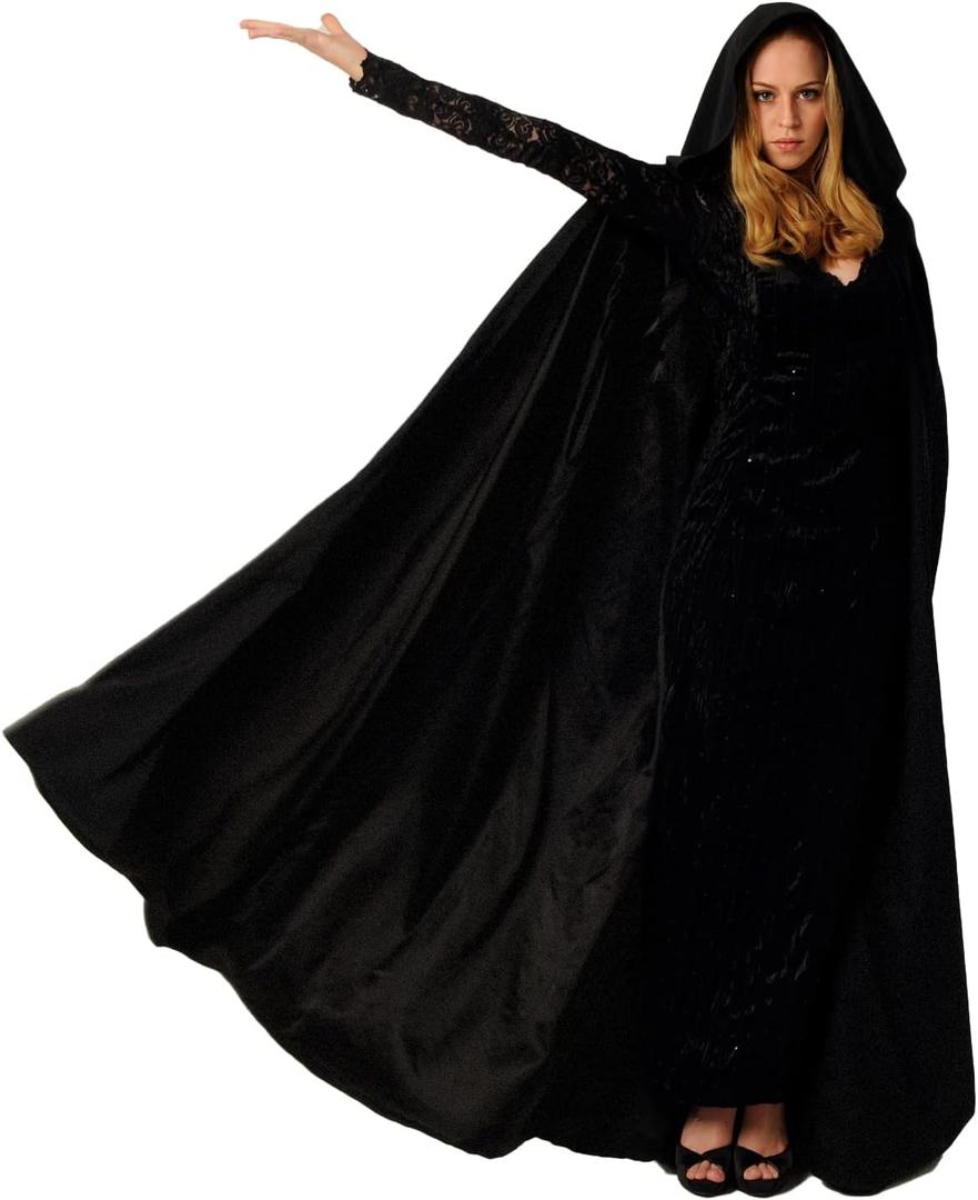 Halloween Cloak, Hooded Cape Cosplay Costume Unisex Robe Velvet Cloak (Large, Black)