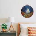 Vintage Round Wall Art Decor, Cute Ghost Retro Framed Art, Vintage Ghost Print Canvas Framed Wall Art, Round Hanging Decor for Living Room Bedroom, 10x10