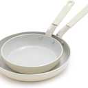 GreenPan x Bobby Flay 2 Piece- 8 and 10 Nonstick Frying Pan Skillet Set, PFAS-Free Diamond Ceramic, Induction Suitable, Stay-Cool Silicone Handle, Easy Clean Dishwasher & Oven Safe, Cream